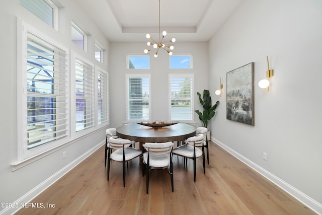 742 Honey Blossom Rd, Saint Johns, FL 32259 - dining area featuring plenty of natural light, a tray ceiling, light wood-style flooring, and a notable chandelier