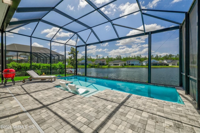742 Honey Blossom Rd, Saint Johns, FL 32259 - pool featuring a residential view, a patio, a water view, and glass enclosure