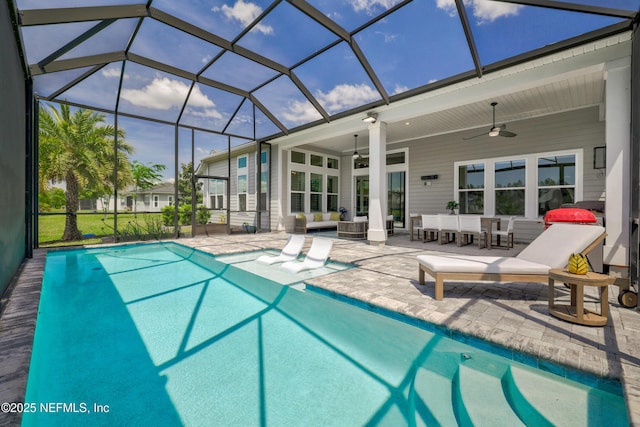 742 Honey Blossom Rd, Saint Johns, FL 32259 - pool with glass enclosure, ceiling fan, and a patio area