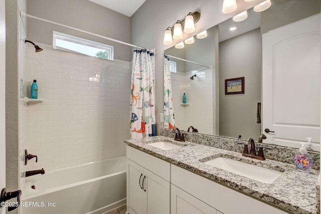 85325 Champlain Dr, Fernandina Beach, FL 32034 - full bathroom featuring shower / tub combo and double vanity