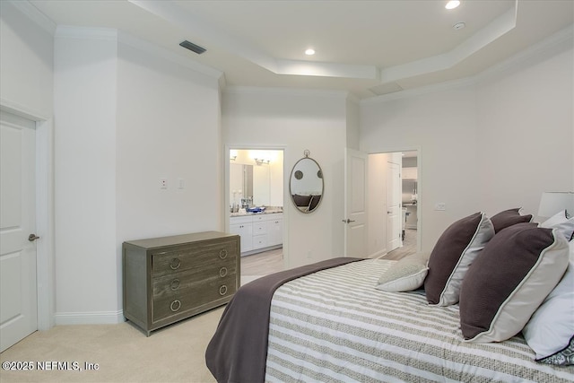 109 Rimini Ct, Jacksonville, FL 32225 - bedroom featuring a raised ceiling, ornamental molding, light carpet, recessed lighting, and ensuite bathroom