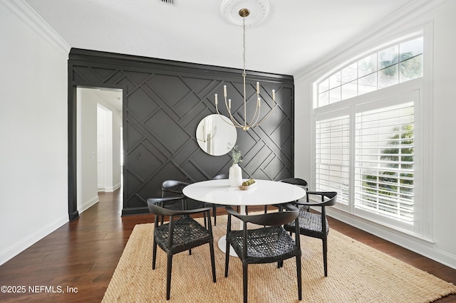 13815 Admirals Bend Dr, Jacksonville, FL 32225 - dining space with baseboards, dark wood finished floors, ornamental molding, and a wealth of natural light
