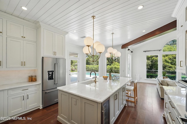 13815 Admirals Bend Dr, Jacksonville, FL 32225 - kitchen featuring recessed lighting, high end fridge, dark wood-style floors, and a wealth of natural light