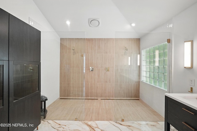 13815 Admirals Bend Dr, Jacksonville, FL 32225 - bathroom featuring vanity, walk in shower, and recessed lighting