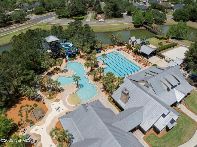 aerial view with a water view