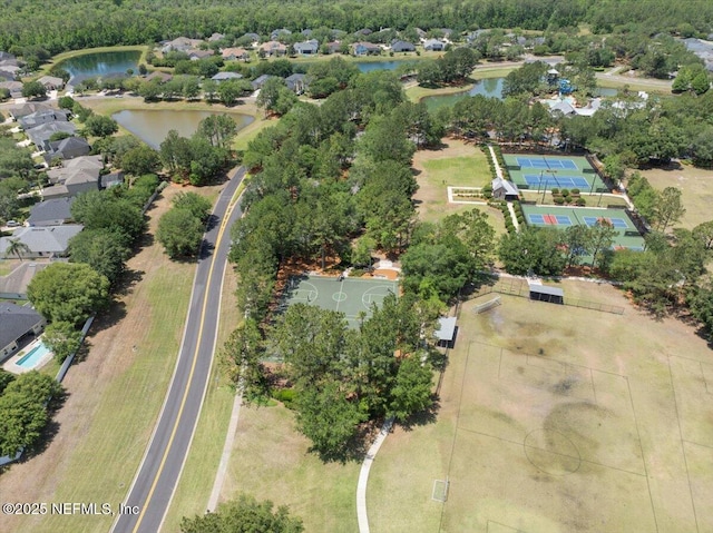 aerial view with a water view