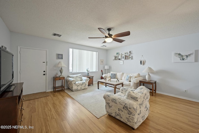 1830 Sevilla Blvd Unit 208, Atlantic Beach, FL 32233 - living room featuring ceiling fan, light wood-style flooring, a textured ceiling, and baseboards