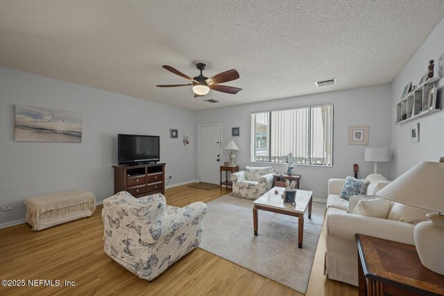 1830 Sevilla Blvd Unit 208, Atlantic Beach, FL 32233 - living area featuring light wood-style floors, ceiling fan, a textured ceiling, and baseboards