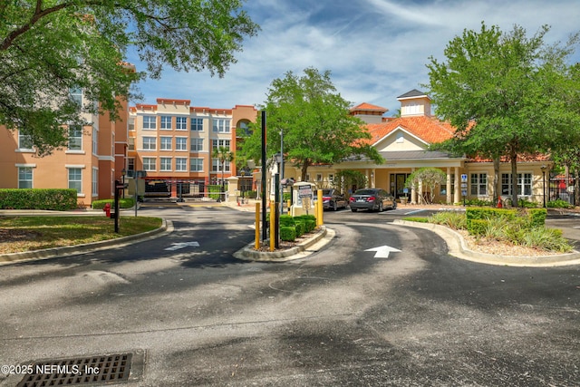 view of road featuring street lighting and curbs