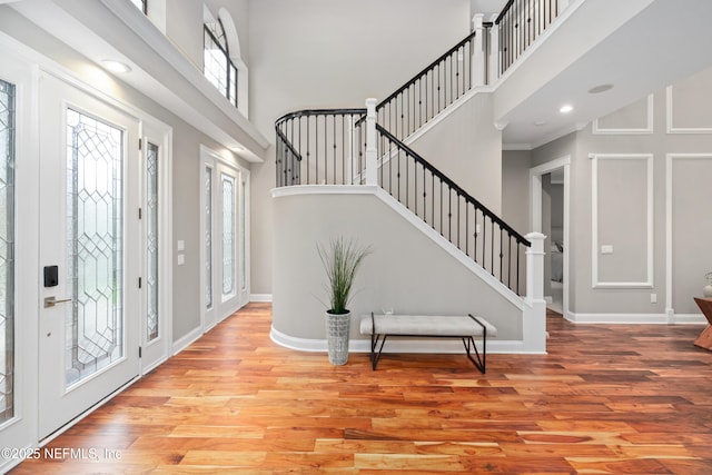 725 Carthage Pl, Saint Johns, FL 32259 - entryway featuring a high ceiling, stairway, wood finished floors, baseboards, and recessed lighting