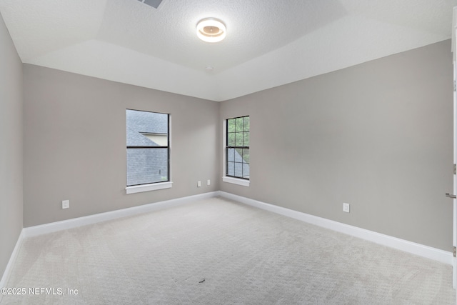 725 Carthage Pl, Saint Johns, FL 32259 - unfurnished room featuring light colored carpet, baseboards, a textured ceiling, and vaulted ceiling
