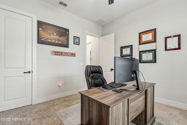 36039 Pitch Ln, Hilliard, FL 32046 - office area with light colored carpet, baseboards, and ceiling fan