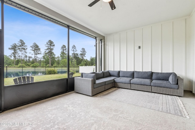 36039 Pitch Ln, Hilliard, FL 32046 - living room featuring a ceiling fan, a water view, and view of scattered trees