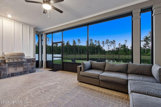 36039 Pitch Ln, Hilliard, FL 32046 - living room featuring a ceiling fan and a textured ceiling