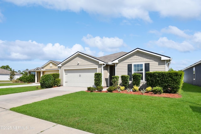 2471 Cold Stream Ln, Green Cove Springs, FL 32043 - ranch-style house with concrete driveway, a garage, and a front lawn