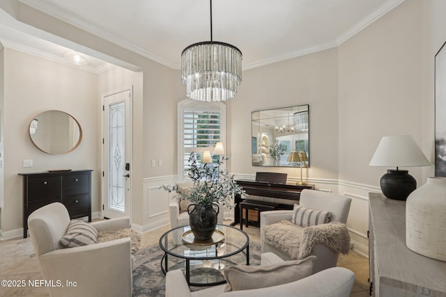 90 Kenmore Ave, Ponte Vedra, FL 32081 - living area featuring a chandelier, crown molding, tile patterned floors, and wainscoting