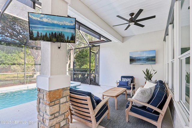 90 Kenmore Ave, Ponte Vedra, FL 32081 - view of patio with a lanai, outdoor lounge area, and ceiling fan