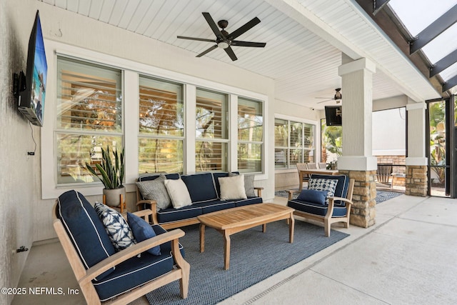 90 Kenmore Ave, Ponte Vedra, FL 32081 - sunroom / solarium with a ceiling fan, an outdoor living space, and concrete flooring