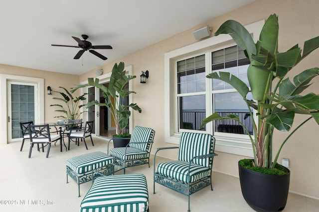 view of patio / terrace featuring ceiling fan, outdoor lounge area, and outdoor dining area