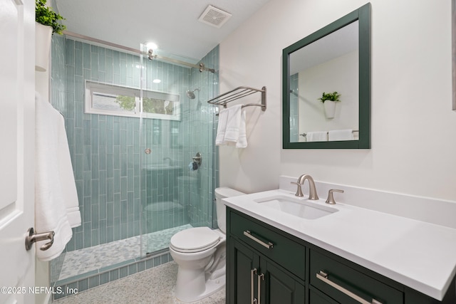 14526 Starbuck Springs Way, Jacksonville, FL 32258 - bathroom featuring speckled floor, vanity, and a shower stall