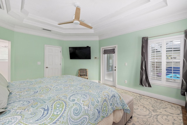 14526 Starbuck Springs Way, Jacksonville, FL 32258 - bedroom featuring a tray ceiling, ornamental molding, and ceiling fan