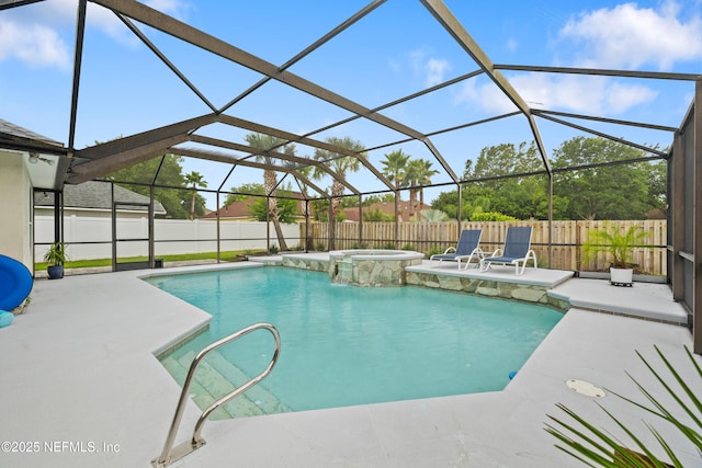 14526 Starbuck Springs Way, Jacksonville, FL 32258 - view of pool featuring a patio area, a fenced backyard, a lanai, and a pool with connected hot tub