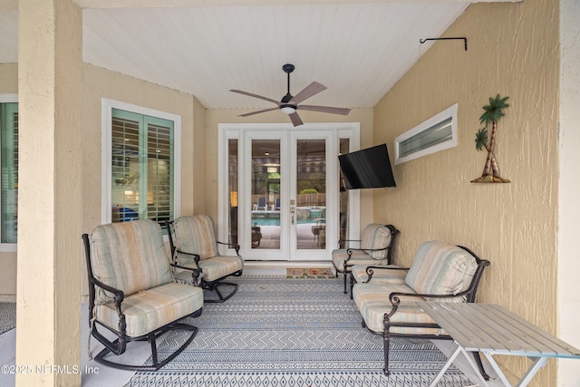 14526 Starbuck Springs Way, Jacksonville, FL 32258 - view of patio / terrace featuring french doors and a ceiling fan