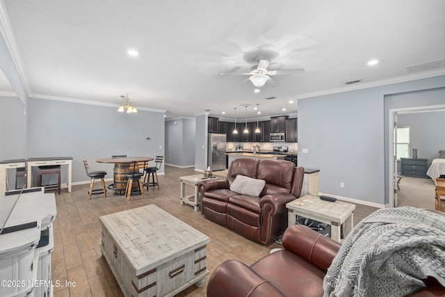 221 Saint Kitts Loop, Saint Augustine, FL 32092 - living area with ceiling fan, crown molding, recessed lighting, and light wood-type flooring
