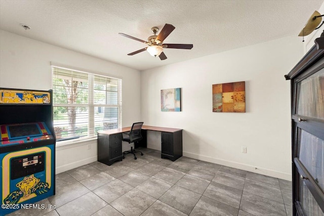 341 Aspen Leaf Dr, Jacksonville, FL 32081 - office featuring baseboards, a ceiling fan, a textured ceiling, and tile patterned flooring