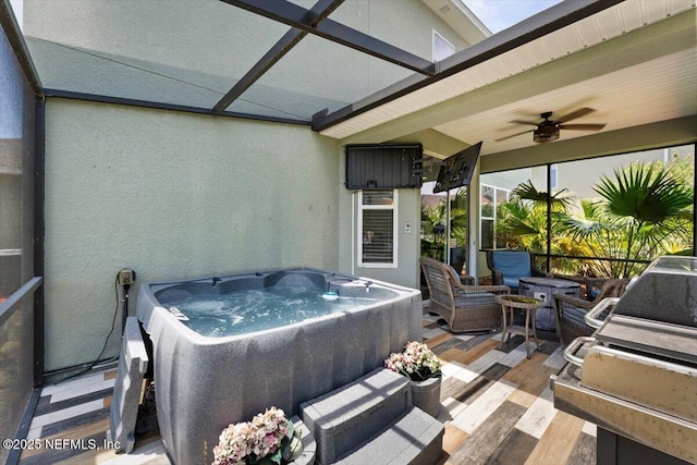 341 Aspen Leaf Dr, Jacksonville, FL 32081 - view of patio / terrace featuring a hot tub, ceiling fan, and an outdoor hangout area