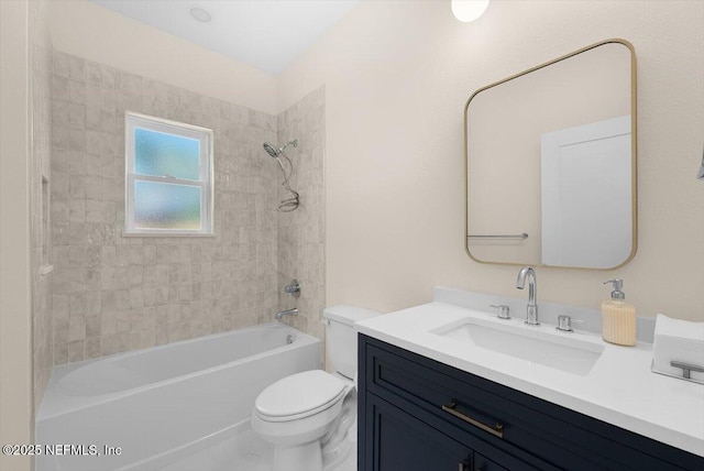 full bath with toilet, vanity, and bathtub / shower combination