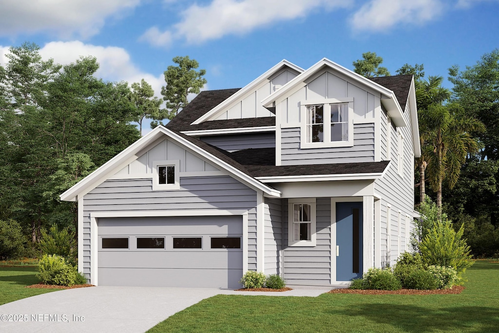 175 Oak Breeze Dr, Ponte Vedra, FL 32081 - view of front of property with concrete driveway, board and batten siding, a front lawn, and a shingled roof