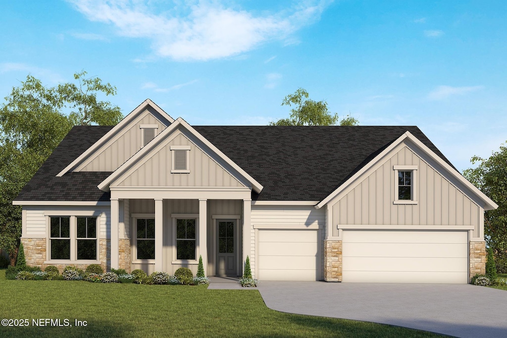 11146 Fossil Rd, Jacksonville, FL 32256 - view of front of house featuring stone siding, board and batten siding, and a shingled roof
