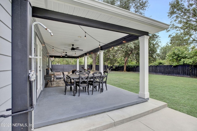view of patio / terrace featuring ceiling fan and outdoor dining area