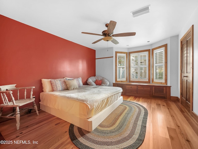 70 Weeden St + Guest House, Unit Guest House, Saint Augustine, FL 32084 - bedroom featuring light wood-type flooring, ceiling fan, baseboards, and visible vents