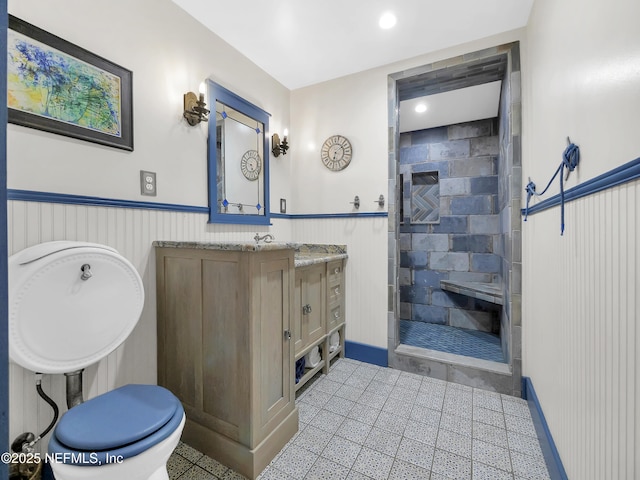 70 Weeden St + Guest House, Unit Guest House, Saint Augustine, FL 32084 - full bathroom featuring wainscoting, recessed lighting, and a walk in shower