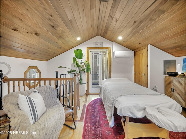 70 Weeden St + Guest House, Unit Guest House, Saint Augustine, FL 32084 - bedroom with lofted ceiling, recessed lighting, an AC wall unit, wood ceiling, and wood finished floors