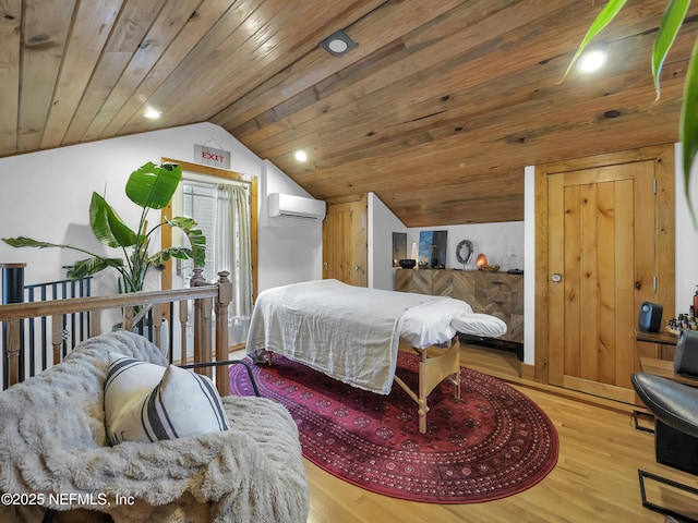 70 Weeden St + Guest House, Unit Guest House, Saint Augustine, FL 32084 - bedroom with wood finished floors, recessed lighting, vaulted ceiling, wooden ceiling, and a wall mounted AC
