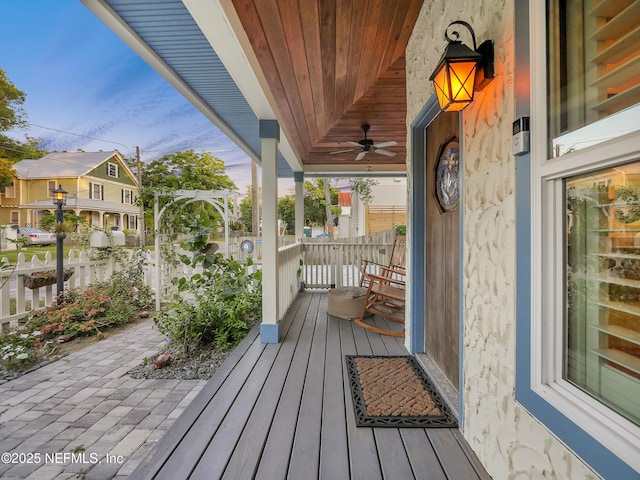 70 Weeden St + Guest House, Unit Guest House, Saint Augustine, FL 32084 - wooden terrace featuring a porch and ceiling fan