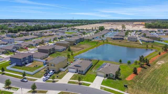 birds eye view of property with a water view and a residential view