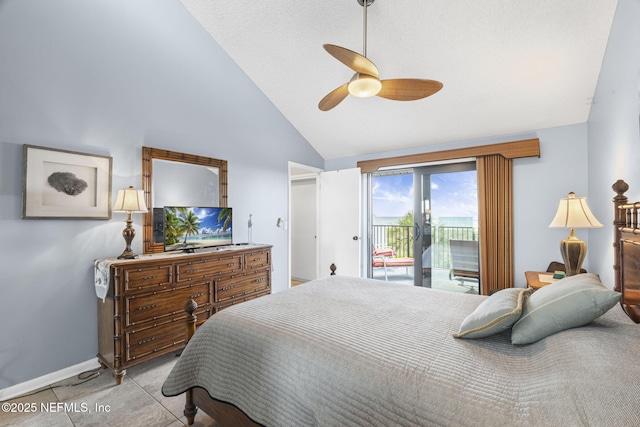 890 A1A Beach Blvd Unit 39, Saint Augustine, FL 32080 - bedroom featuring access to outside, high vaulted ceiling, and a ceiling fan