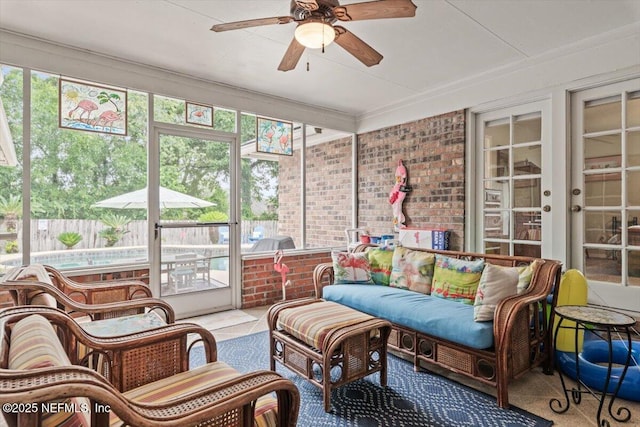 2632 Loopridge Dr, Orange Park, FL 32065 - sunroom featuring ceiling fan and area for grilling