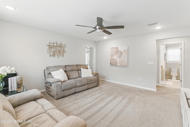 437 Narrowleaf Dr, Saint Johns, FL 32259 - living area with a ceiling fan, light carpet, baseboards, and recessed lighting