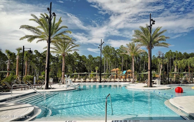 437 Narrowleaf Dr, Saint Johns, FL 32259 - community pool with fence, a patio area, and view of scattered trees