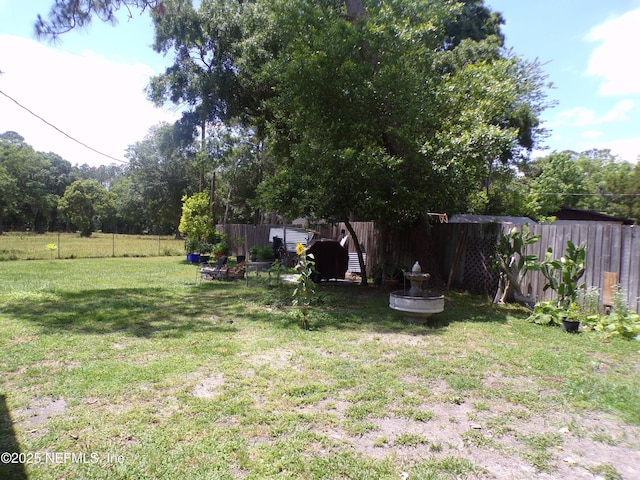 view of yard with a fenced backyard