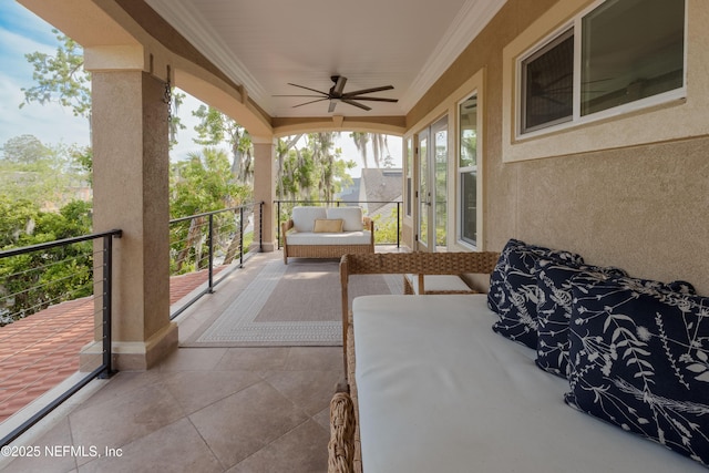 exterior space with a ceiling fan
