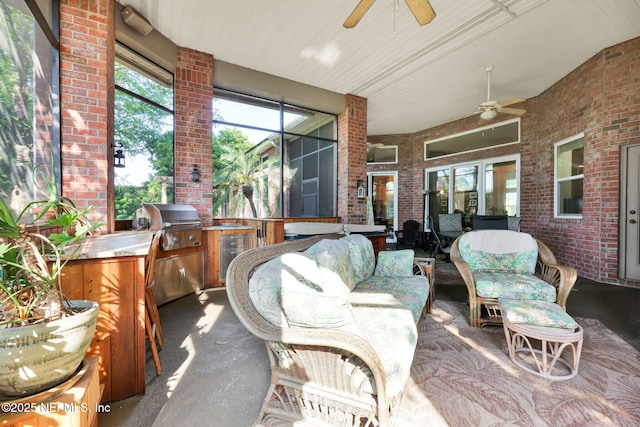 809 Ifield Rd, Saint Augustine, FL 32095 - sunroom featuring a ceiling fan and an outdoor kitchen