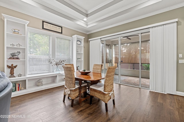 13111 Hammock Cir S, Jacksonville, FL 32225 - dining room featuring crown molding, hardwood / wood-style flooring, recessed lighting, and ceiling fan