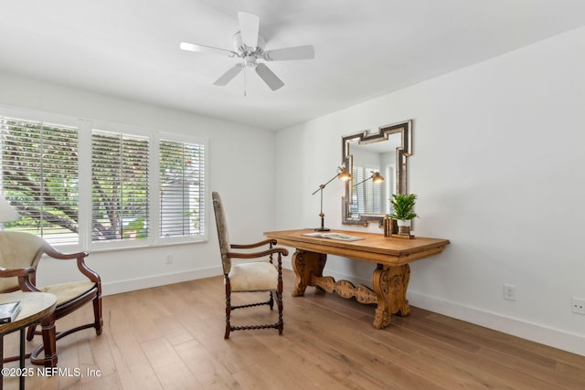 90 Players Club Villas Rd, Ponte Vedra Beach, FL 32082 - office with baseboards, light wood-style flooring, and ceiling fan