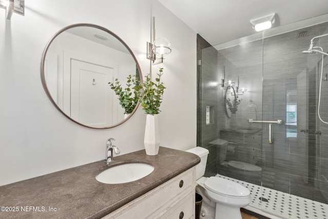 90 Players Club Villas Rd, Ponte Vedra Beach, FL 32082 - bathroom with a stall shower, vanity, toilet, and visible vents